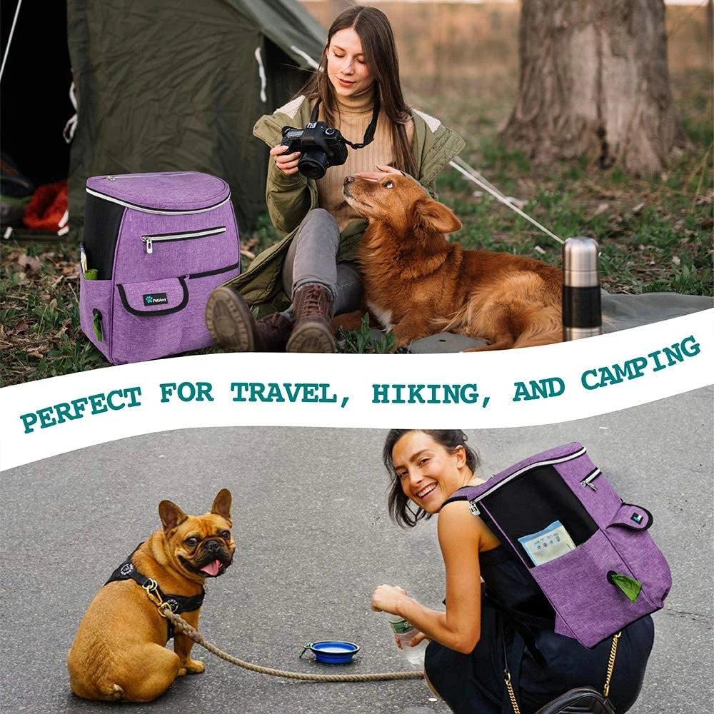 Dog Travel Backpack 27L Airline Approved Pet Supplies Bag, Purple